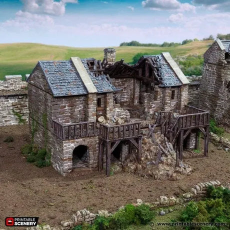 Tabletop Terrain Building Ruined Black Rock Barracks - Country & King - Fantasy Historical Ruins