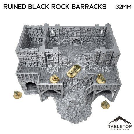 Tabletop Terrain Building Ruined Black Rock Barracks - Country & King - Fantasy Historical Ruins