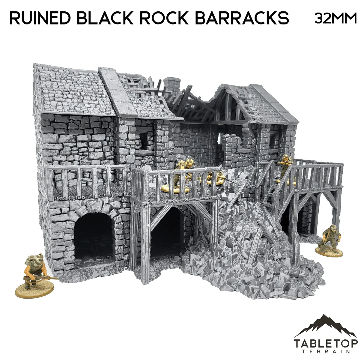 Tabletop Terrain Building Ruined Black Rock Barracks - Country & King - Fantasy Historical Ruins