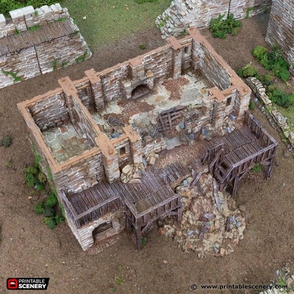 Tabletop Terrain Building Ruined Black Rock Barracks - Country & King - Fantasy Historical Ruins