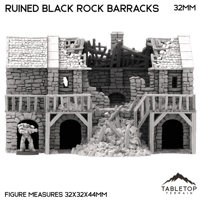 Tabletop Terrain Building Ruined Black Rock Barracks - Country & King - Fantasy Historical Ruins Tabletop Terrain