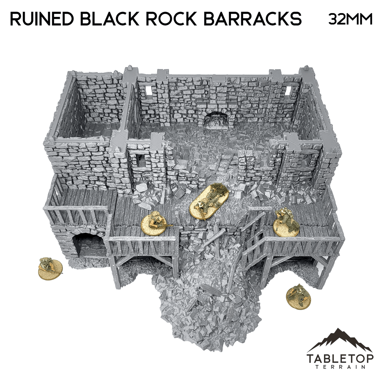 Tabletop Terrain Building Ruined Black Rock Barracks - Country & King - Fantasy Historical Ruins