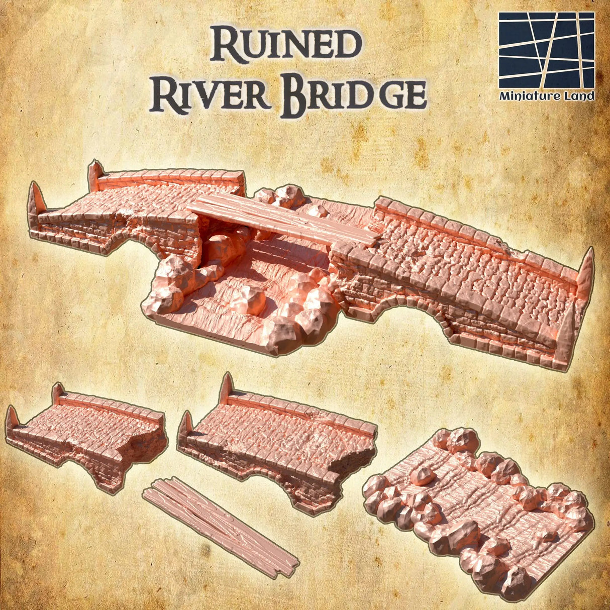 Tabletop Terrain Building Ruined River Bridge