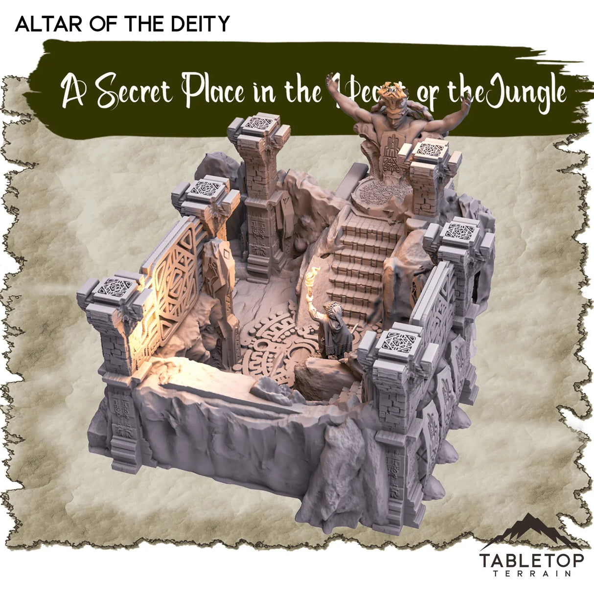 Tabletop Terrain Dungeon Terrain 32mm / Altar of the Deity A Secret Place in the Heart of the Jungle - Thematic Dungeon Terrain