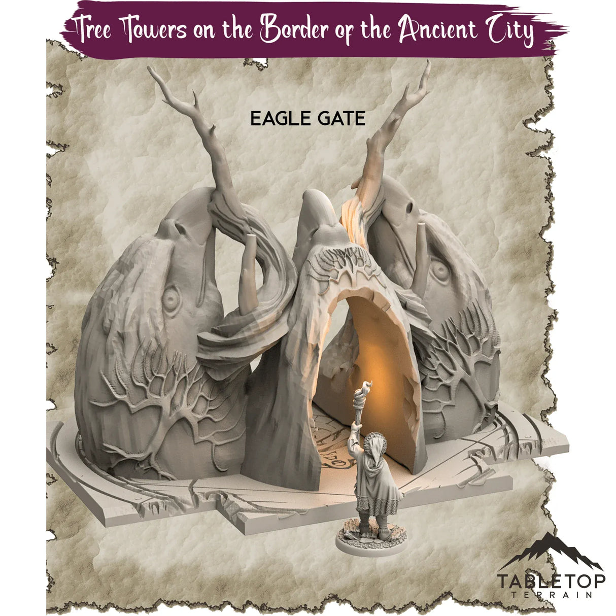 Tabletop Terrain Dungeon Terrain 32mm / Eagle Gate Tree Towers on the Border of the Ancient City - Thematic Dungeon Terrain