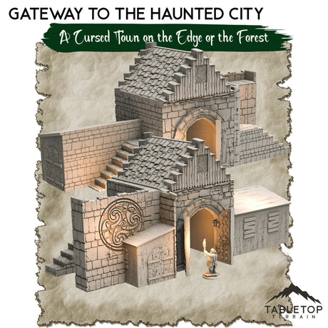 Tabletop Terrain Dungeon Terrain 32mm / Gateway to the Haunted City A Cursed Town on the Edge of the Forest - Thematic Dungeon Terrain