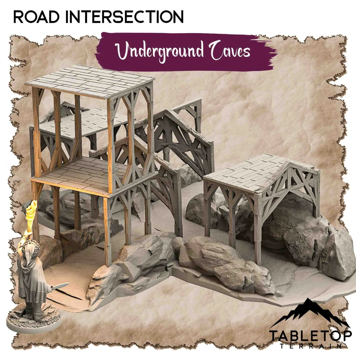 Tabletop Terrain Dungeon Terrain 32mm / Road Intersection Underground Caves - Thematic Dungeon Terrain