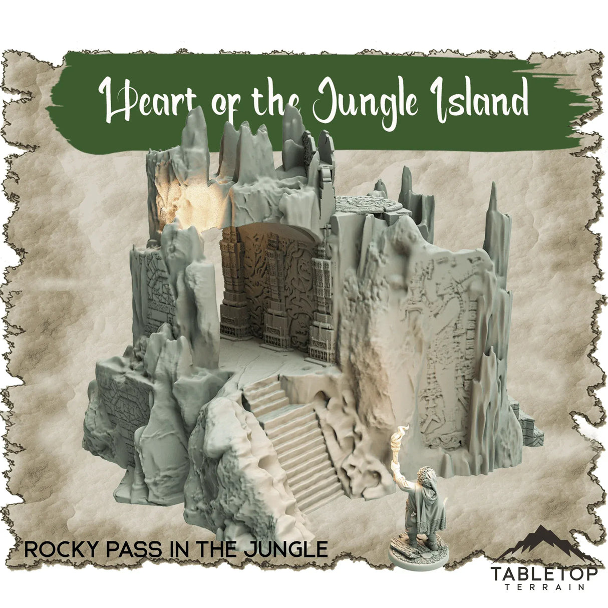 Tabletop Terrain Dungeon Terrain 32mm / Rocky Pass in the Jungle Heart of the Jungle Island - Thematic Dungeon Terrain