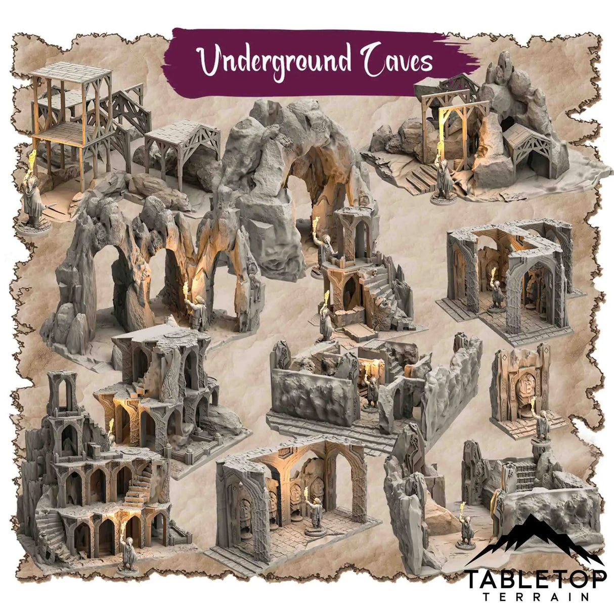 Tabletop Terrain Dungeon Terrain 32mm / Underground Caves full set Underground Caves - Thematic Dungeon Terrain
