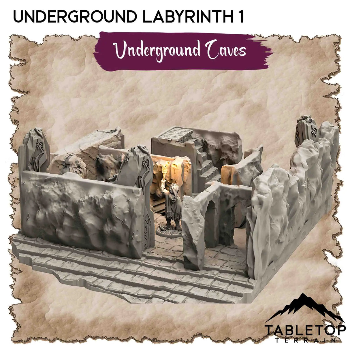 Tabletop Terrain Dungeon Terrain 32mm / Underground Labyrinth 1 Underground Caves - Thematic Dungeon Terrain