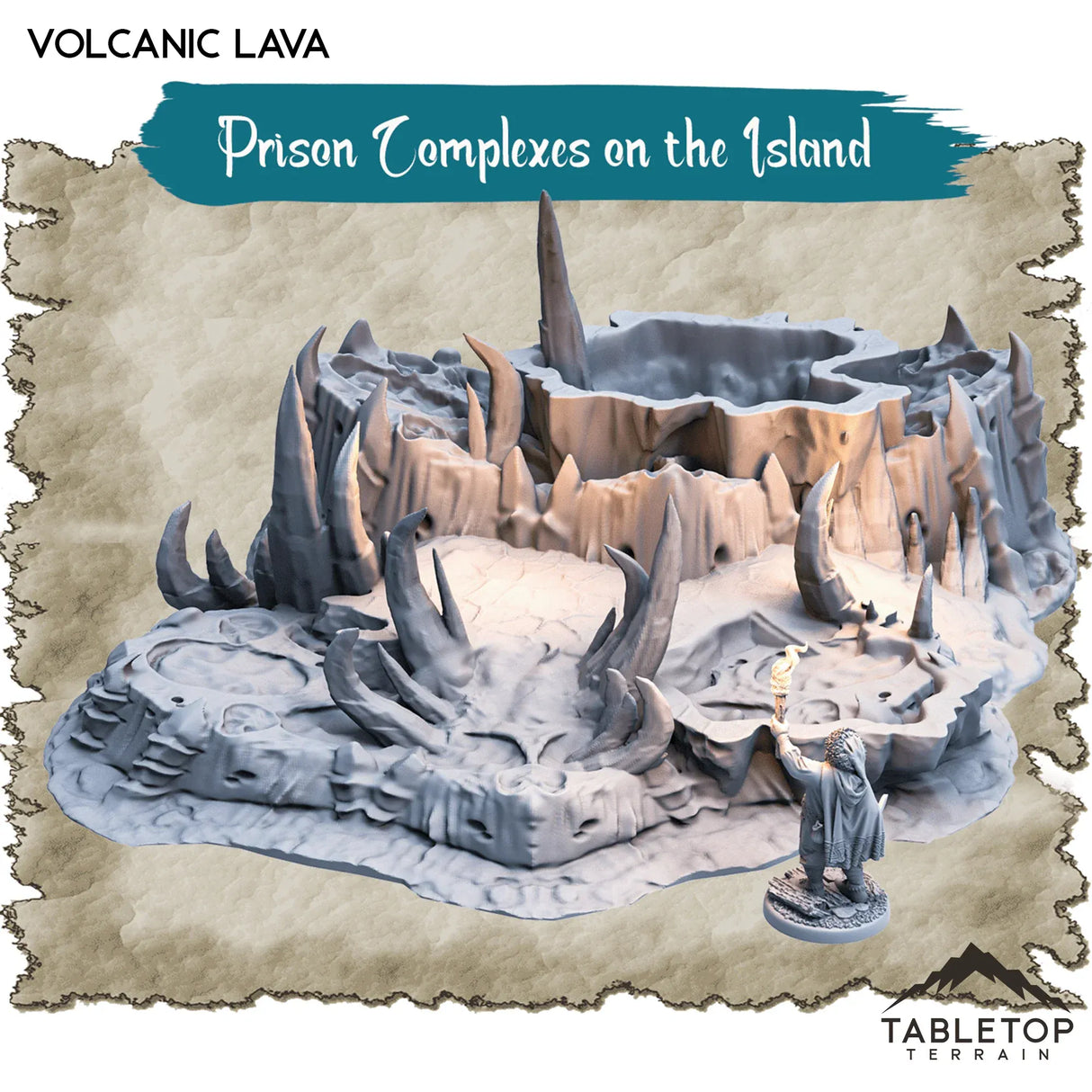 Tabletop Terrain Dungeon Terrain 32mm / Volcanic Lava Prison Complexes on the Island - Thematic Dungeon Terrain