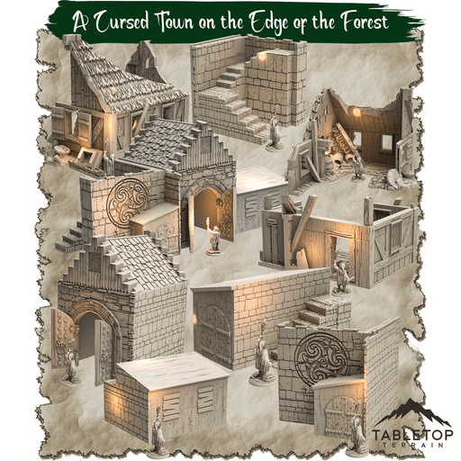 Tabletop Terrain Dungeon Terrain A Cursed Town on the Edge of the Forest - Thematic Dungeon Terrain