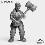 Tabletop Terrain Miniature Attacking Dwarf Paladin Female