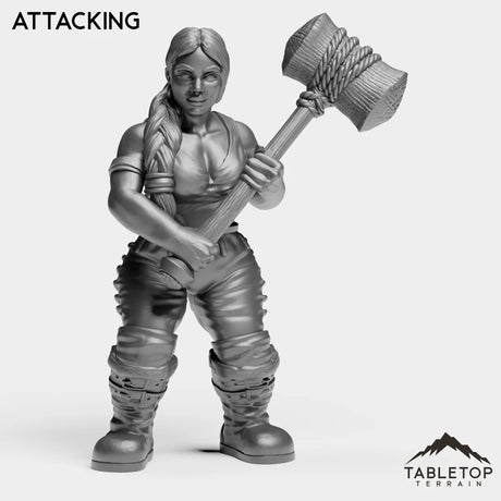 Tabletop Terrain Miniature Attacking Dwarf Paladin Female