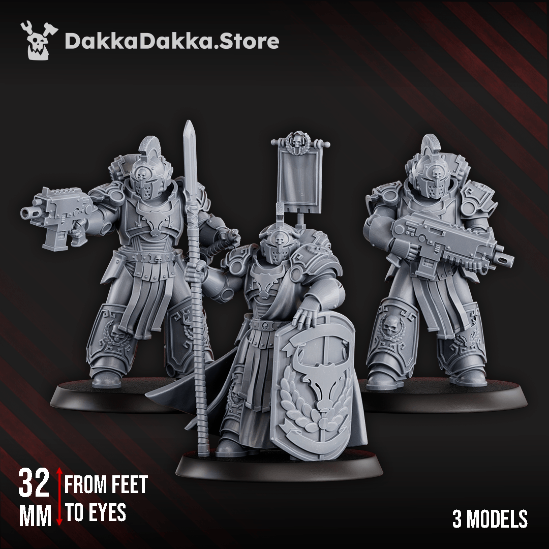 Tabletop Terrain Miniature Bullwhip Clan Warriors (x3) - Prime Armored Battleline Squad of Space Knights