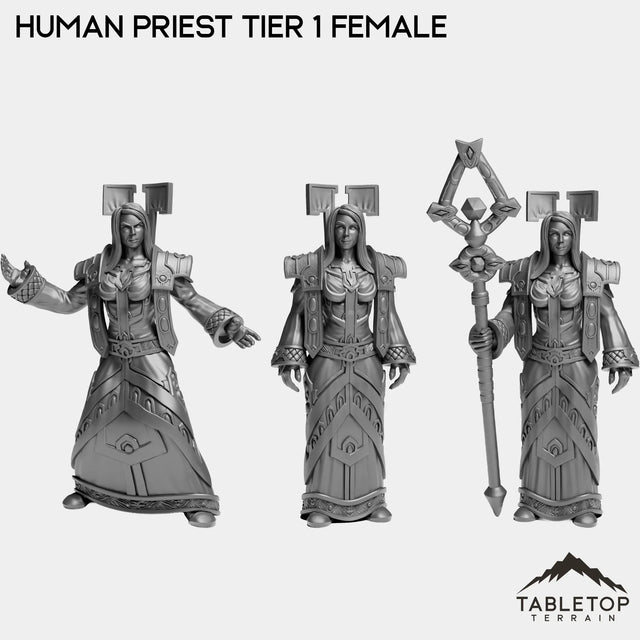Tabletop Terrain Miniature Full Set Human Priest Tier 1 Female