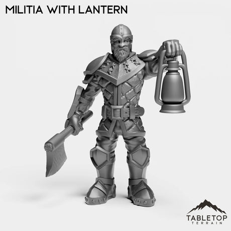 Tabletop Terrain Miniature Militia with Lantern Human Militia