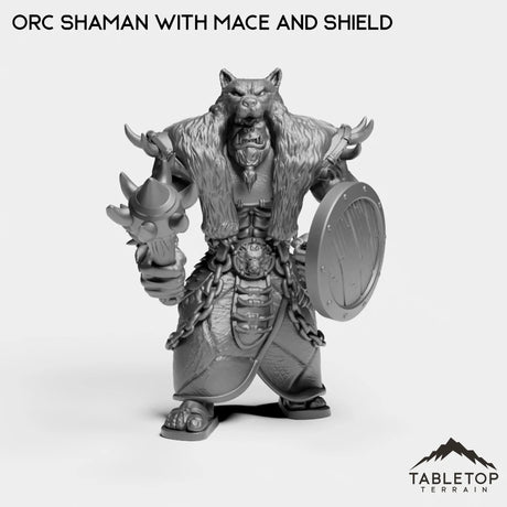 Tabletop Terrain Miniature Orc Shaman with Mace and Shield