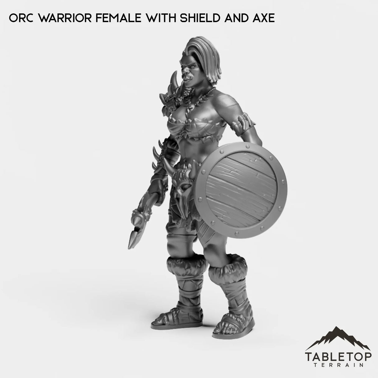 Tabletop Terrain Miniature Orc Warrior Female with Shield and Axe