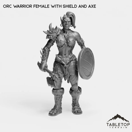 Tabletop Terrain Miniature Orc Warrior Female with Shield and Axe