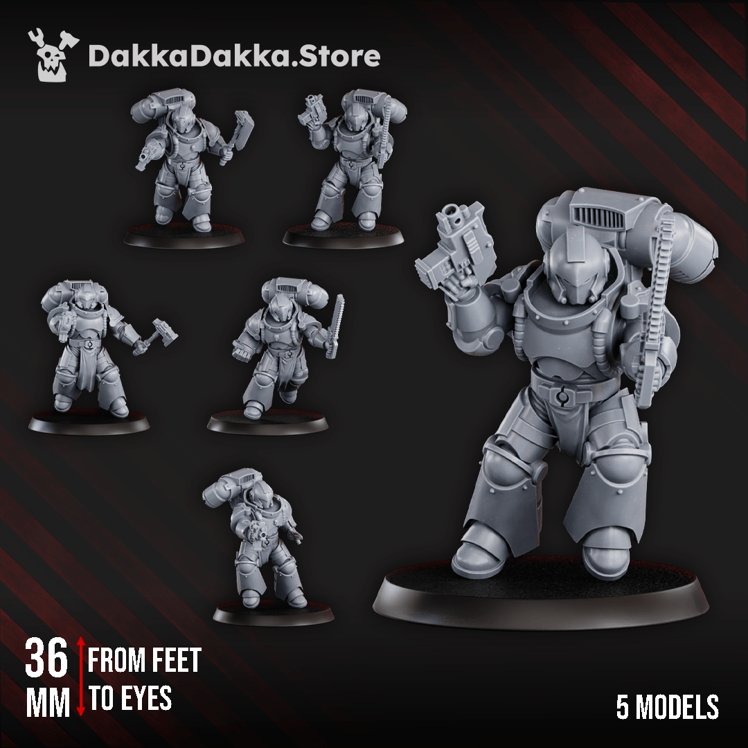 Tabletop Terrain Miniature Space Knights Storm Squad with Jetpacks (x5) - Prime Armored Assault Unit