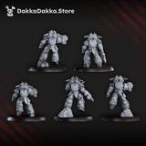 Tabletop Terrain Miniature White Megalodon Clan Storm Squad with Jetpacks (x5) - Prime Armored Assault Unit of Space Knights