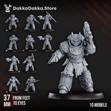 Tabletop Terrain Miniature White Megalodon Clan Warriors (x10) - Prime Armored Battleline Squad of Space Knights