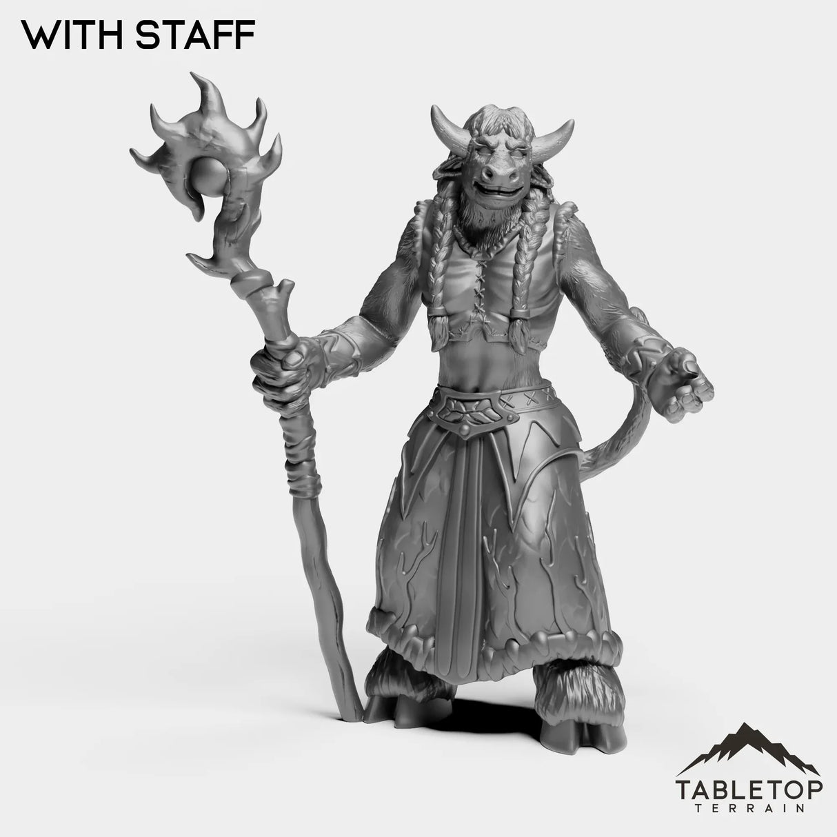 Tabletop Terrain Miniature With Staff Minotaur Druid Female