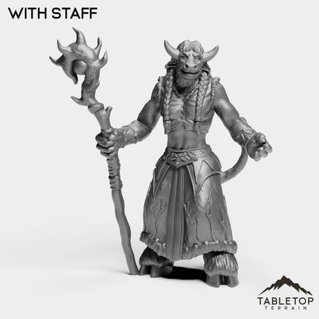 Tabletop Terrain Miniature With Staff Minotaur Druid Female
