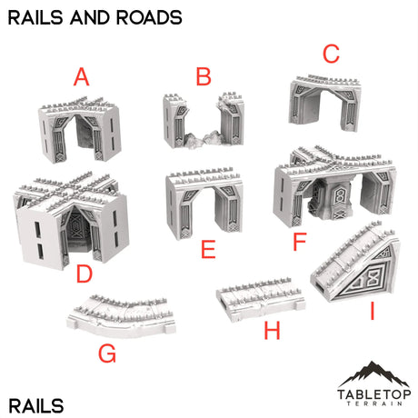 Tabletop Terrain Roads 32mm / A: Rail Y-Intersection Rails and Roads - Kingdom of Durak Deep