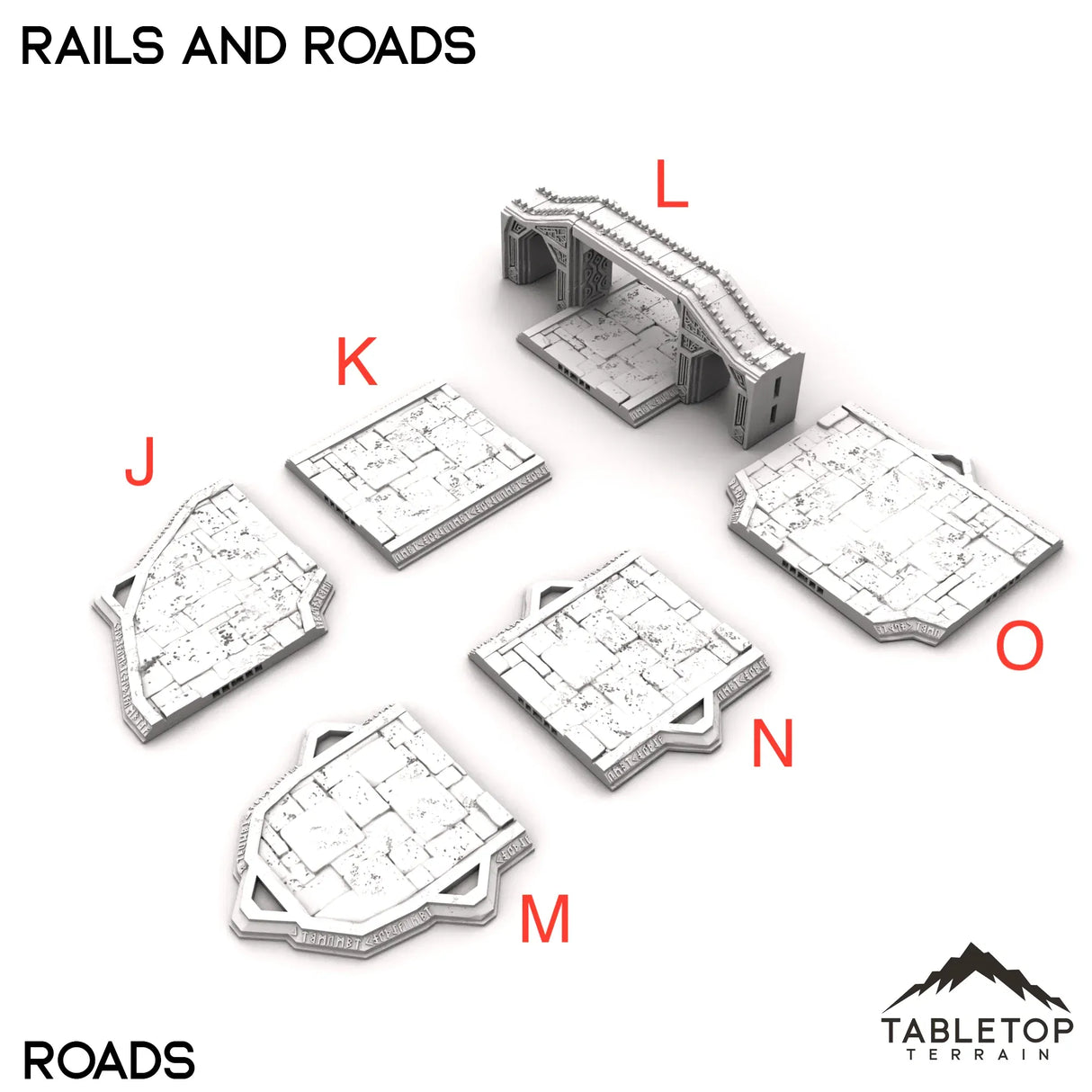 Tabletop Terrain Roads 32mm / J: Road Angled Rails and Roads - Kingdom of Durak Deep