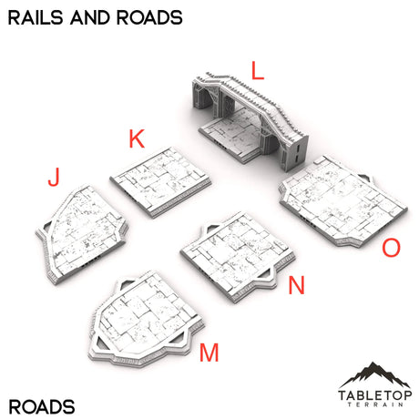 Tabletop Terrain Roads 32mm / J: Road Angled Rails and Roads - Kingdom of Durak Deep
