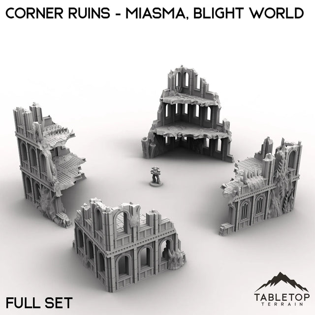 Tabletop Terrain Ruins 28/32mm / Full Set Corner Ruins - Miasma, Blight World