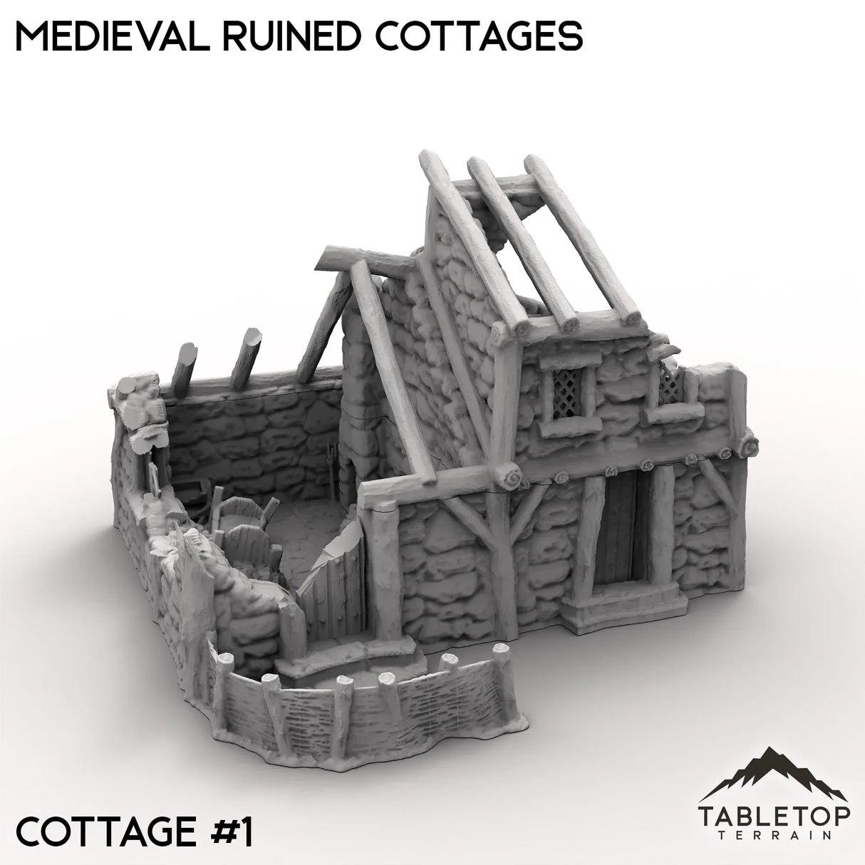 Tabletop Terrain Ruins Cottage 1 / 32mm Medieval Ruined Cottages