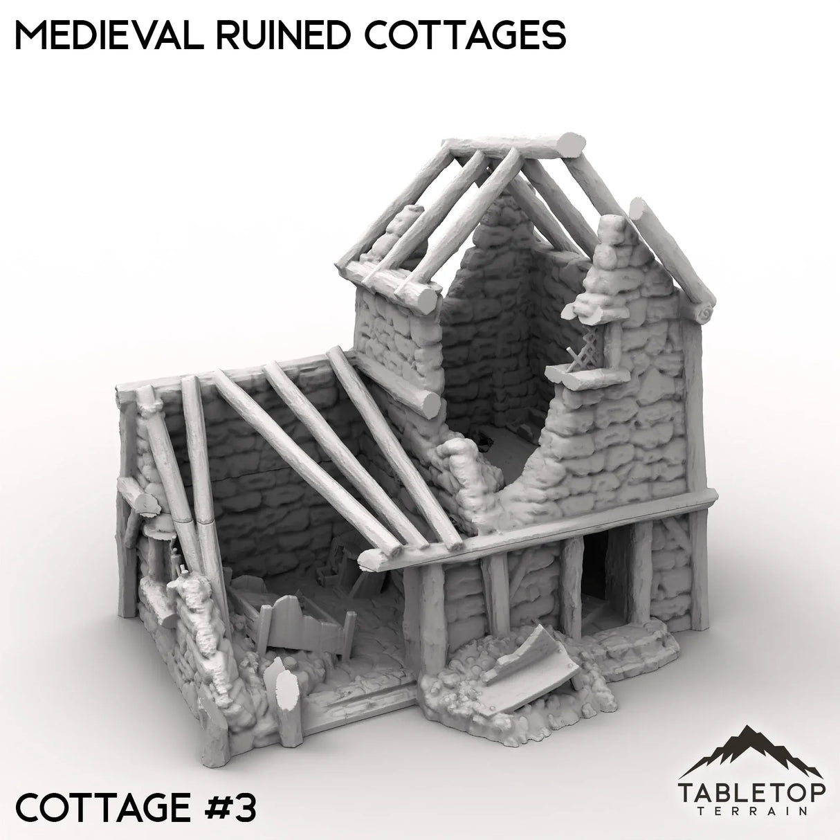 Tabletop Terrain Ruins Cottage 3 / 32mm Medieval Ruined Cottages