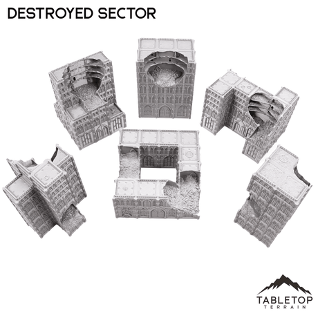 Tabletop Terrain Ruins Destroyed Sector 8mm Scale Building Pack