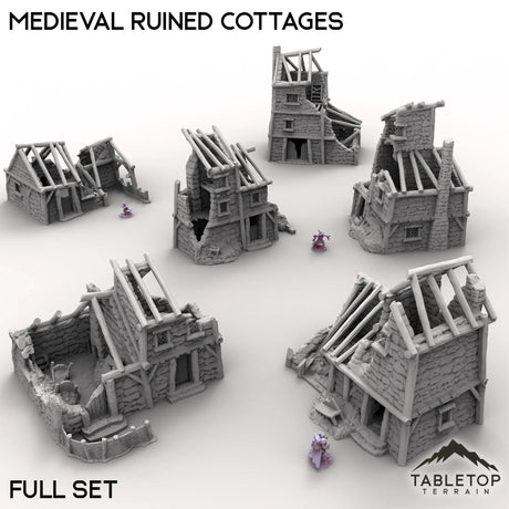 Tabletop Terrain Ruins Full Set / 32mm Medieval Ruined Cottages