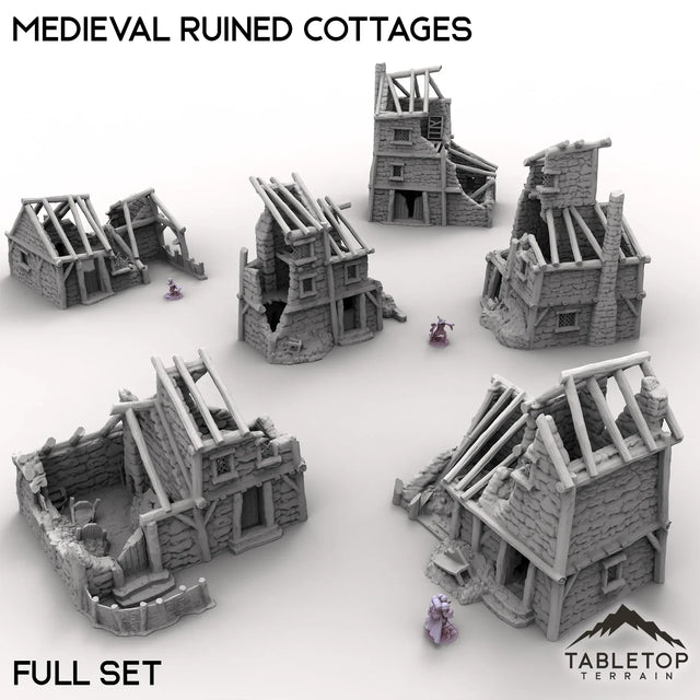 Tabletop Terrain Ruins Full Set / 32mm Medieval Ruined Cottages