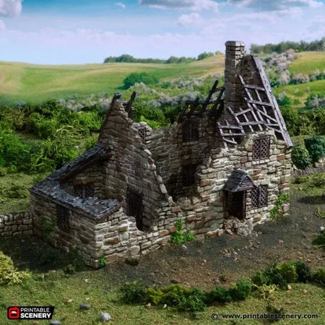 Tabletop Terrain Ruins Ruined Crow Cottage - Country & King - Fantasy Historical Ruins