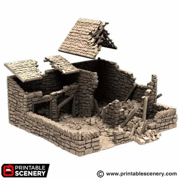 Tabletop Terrain Ruins Ruined Farm Pig Pen - Country & King - Fantasy Historical Building