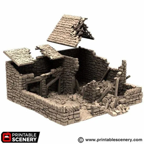 Tabletop Terrain Ruins Ruined Farm Pig Pen - Country & King - Fantasy Historical Building