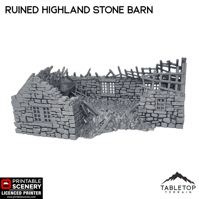 Tabletop Terrain Ruins Ruined Highland Stone Barn - Country & King - Fantasy Historical Ruins