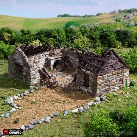 Tabletop Terrain Ruins Ruined Highland Stone Barn - Country & King - Fantasy Historical Ruins
