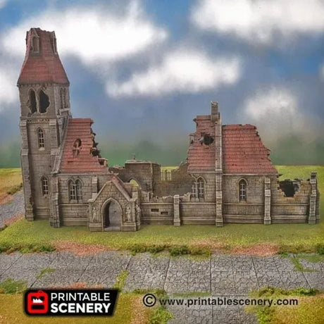 Tabletop Terrain Ruins Ruined Medieval Church - WWII Building