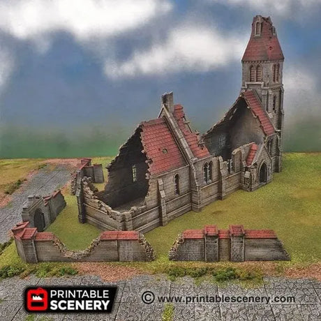 Tabletop Terrain Ruins Ruined Medieval Church - WWII Building