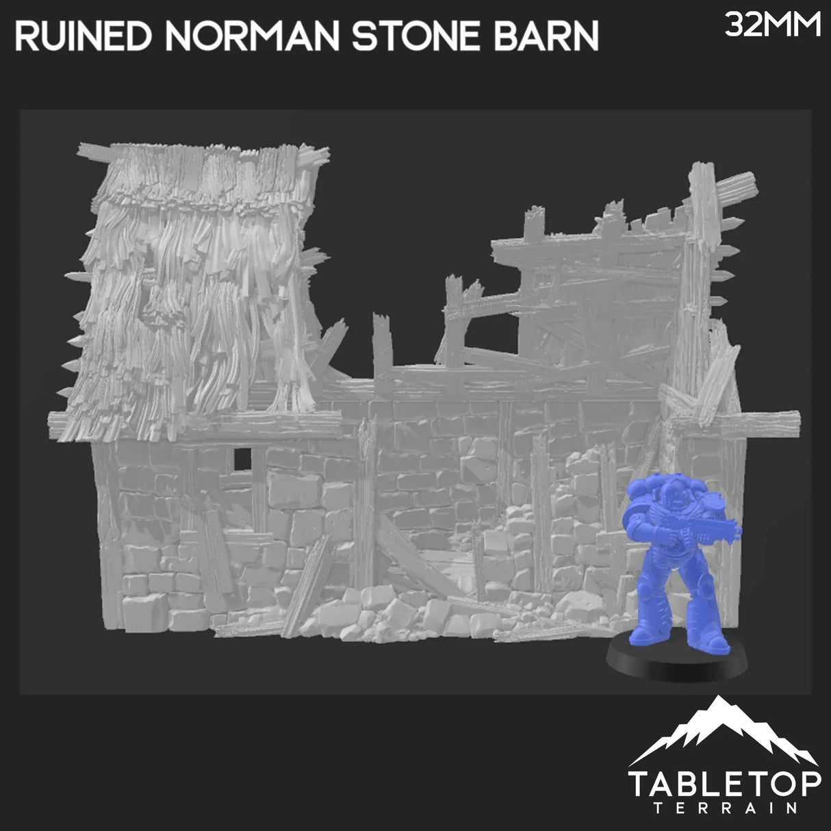 Tabletop Terrain Ruins Ruined Norman Stone Barn - Country & King - Fantasy Historical Ruins