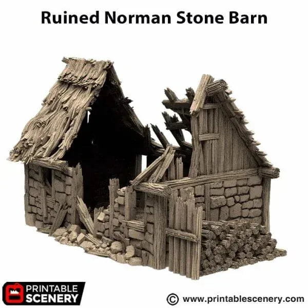 Tabletop Terrain Ruins Ruined Norman Stone Barn - Country & King - Fantasy Historical Ruins