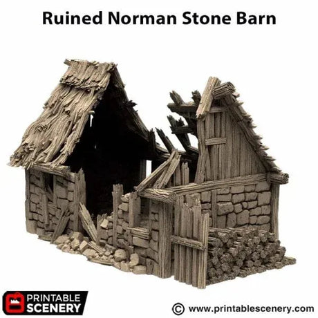 Tabletop Terrain Ruins Ruined Norman Stone Barn - Country & King - Fantasy Historical Ruins