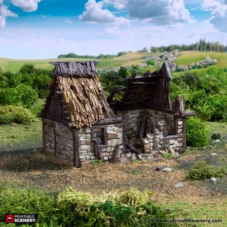 Tabletop Terrain Ruins Ruined Norman Stone Barn - Country & King - Fantasy Historical Ruins