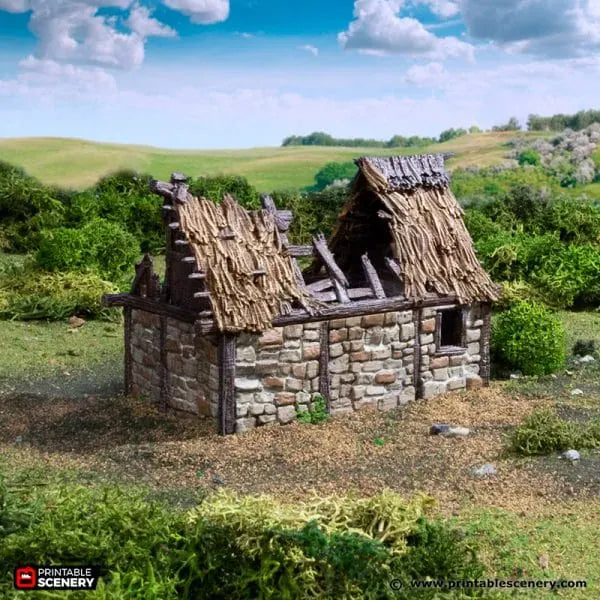 Tabletop Terrain Ruins Ruined Norman Stone Barn - Country & King - Fantasy Historical Ruins